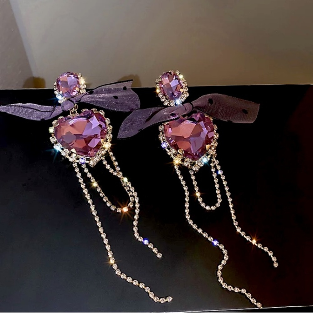 ⭐️ Big Purple Heart Crystals Earrings